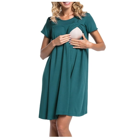 Nursing Dresses Breastfeeding for Women Maternity Nightgown Hospital Gowns Labor Delivery Short Sleeve Pregnancy Dress Green S