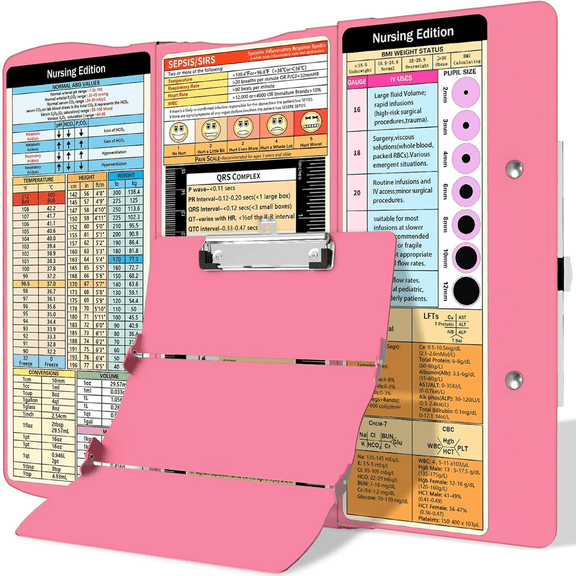 Nursing Foldable Clipboard - 3-Layer Aluminum, Medical Cheat Sheets Included, Pocket-Size Profile | For Nurses, Students & Doctors