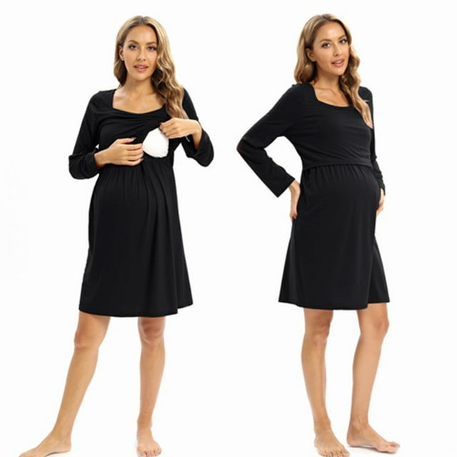 Nursing Gown for Maternity Women Nightgown Long Sleeve Breastfeeding ...
