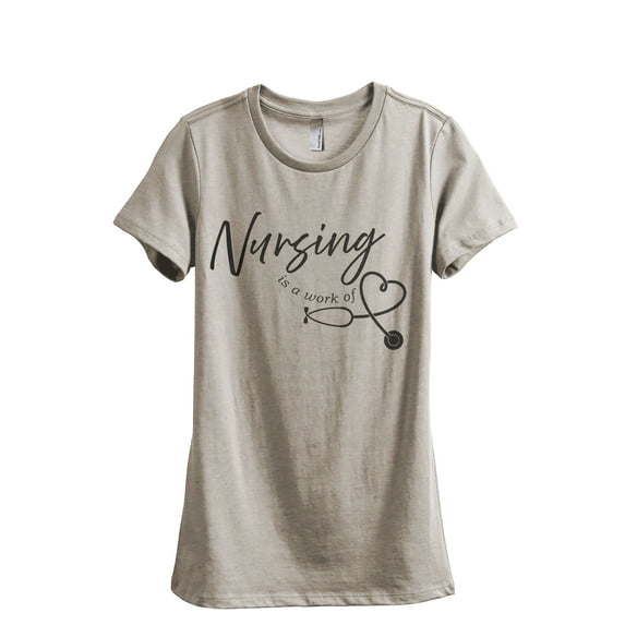 Nursing Is A Work Of Heart Women's Fashion Relaxed T-Shirt Tee Heather Tan 2X-Large