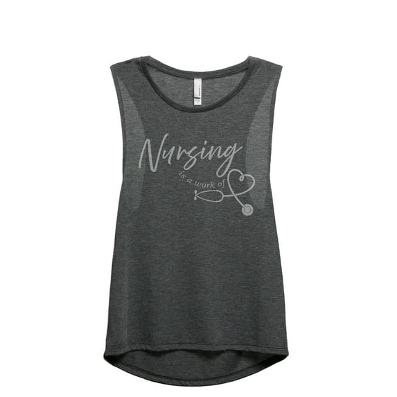 Nursing Is A Work Of Heart Women's Fashion Sleeveless Muscle Workout Yoga Tank Top Charcoal Grey X-Large