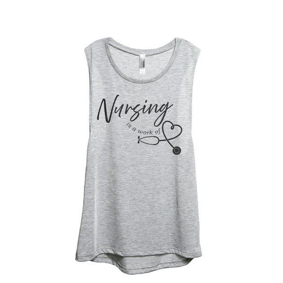 Nursing Is A Work Of Heart Women's Fashion Sleeveless Muscle Workout Yoga Tank Top Sport Grey Small