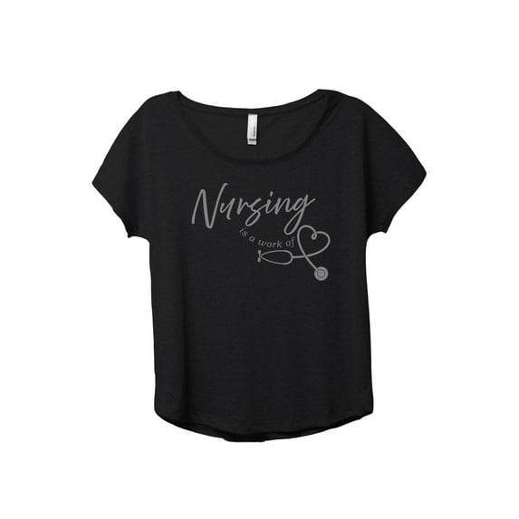 Nursing Is A Work Of Heart Women's Fashion Slouchy Dolman T-Shirt Tee Heather Black Small