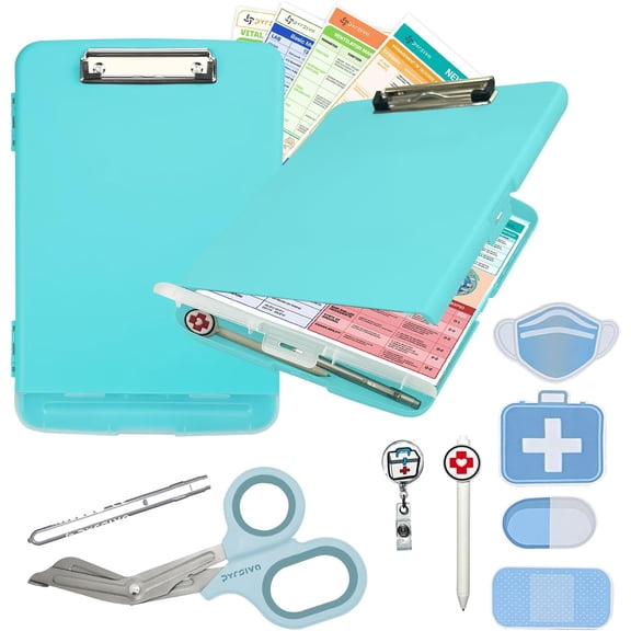 Nursing Kit  Nurse Accessories for Work | Trauma Shears, Clipboard with Storage, Badge Reel, Pen Light, Sticky Notes, Pen & Cheat Sheet  for Nursing Students & Professionals