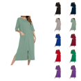 thumbnail image 1 of Nursing Night Gown for Breastfeeding Spring Summer 3/4 Sleeve Crewneck Side Slit Zip Up Sleep Dress with Pockets Sleepwear, 1 of 7