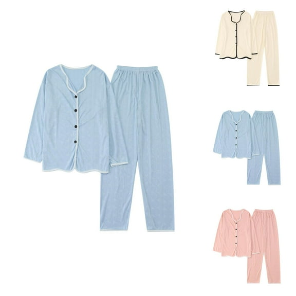 Nursing Pajama Sets – Button Up Pajamas & Modal Lounge Sets Womens Autumn Winter Pajamas Long Pants Sleepwear Sets Soft Comfy Night Wear V Neck Loungewear Cute Two Piece Pajama Wear