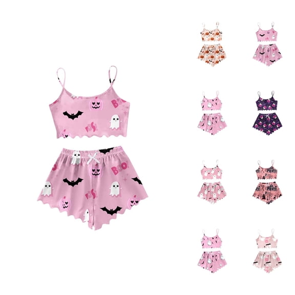 Nursing Pajama Sets – Button Up Cotton Pajamas for Women, Comfortable Loungewear Women's Halloween Patterned Camisole Pajama Set