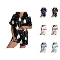 thumbnail image 1 of Nursing Pajama Sets – Maternity Lounge Wear & Bamboo Sleep Sets Ladies' Fashionable Casual Reindeer Snowflake Christmas Tree Christmas Snowman Print Silk Satin Short Sleeved Button Up Pajamas Set, 1 of 5