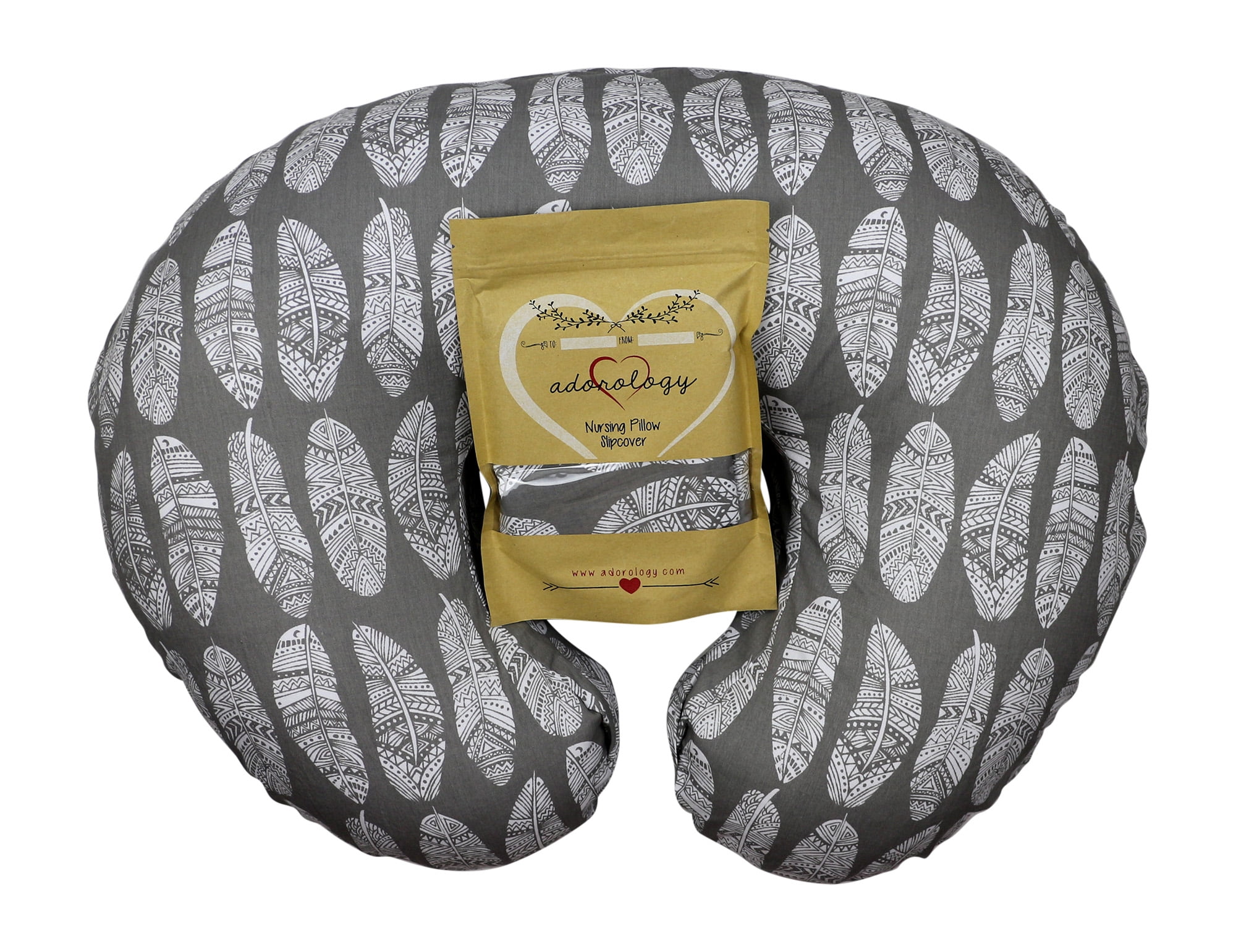 Nursing Pillow Slipcover Gray Feathers Design Maternity Breastfeeding