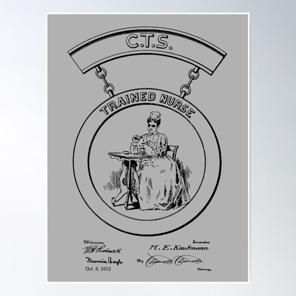 Nursing Pin Vintage Patent Print 1912 Poster Wall Art, Modern Wall Decor, 8x12 UNFRAMED