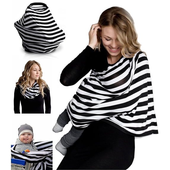 Nursing Scarf Strip Patterned Breastfeeding Cover Shawl Cotton Baby Car Seat Cover for Girls and Boys