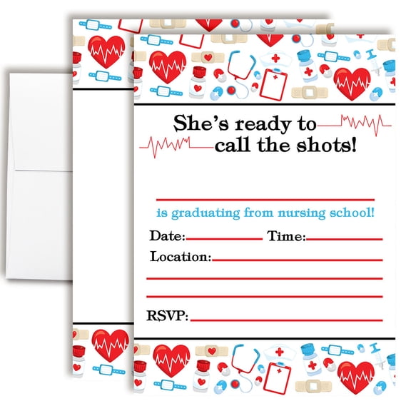 Nursing School Nurse & Medical Graduation Party Invitations  20 Fill In the Blank Invites with Envelopes  5x7 Graduation Invitations, Grad Party Invites by Amanda Creation