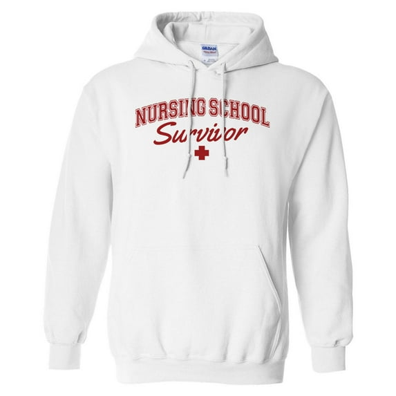 Nursing School Survivor Hoodie Sweatshirt Unisex Large White