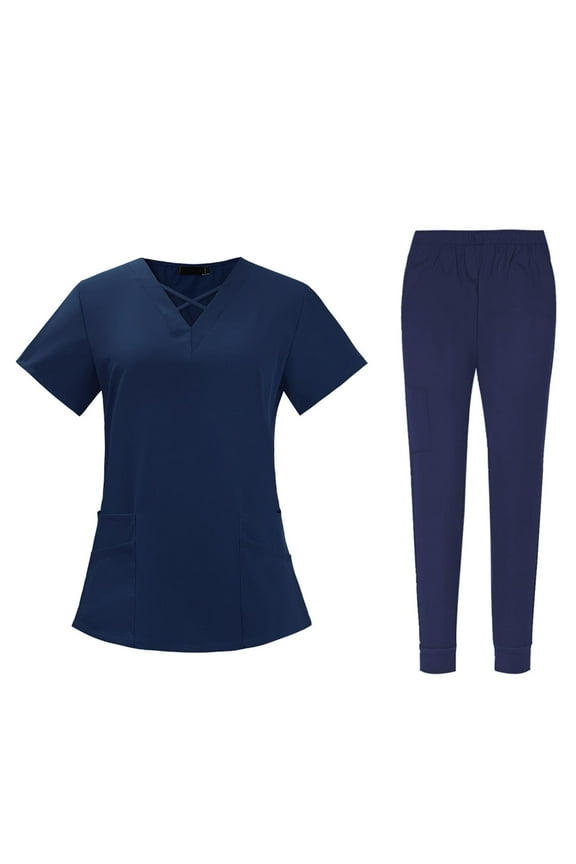 Nursing Scrub Set Lightweight Workwear Scrubs for Nurse Yoga Jogger Doctors Navy Blue S