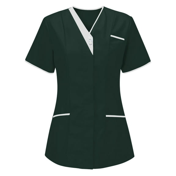 Nursing Scrub Tops for Women Lightweight Housekeeping Uniforms Short Sleeve V Neck Scrub Cleaning Uniform Pockets