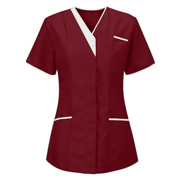 Nursing Scrub Tops for Women Lightweight Housekeeping Uniforms Short Sleeve V Neck Scrub Cleaning Uniform Pockets