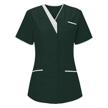 Nursing Scrub Tops for Women Lightweight Housekeeping Uniforms Short Sleeve V Neck Scrubs Uniform with Pockets