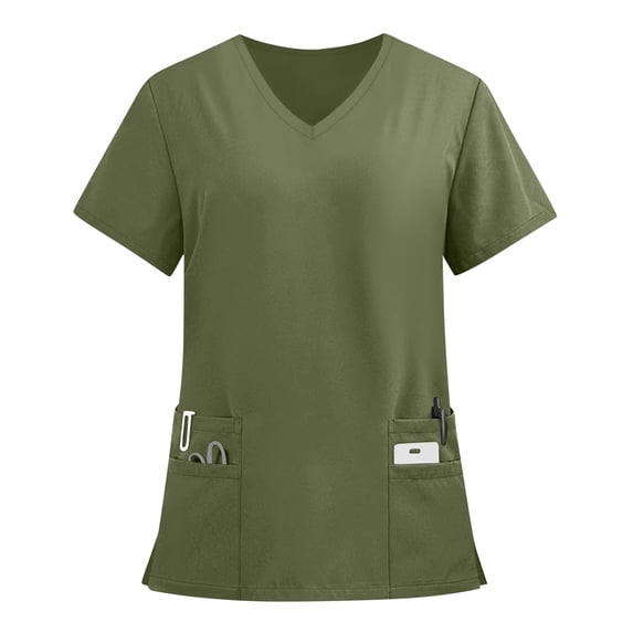 Nursing Scrubs 2025 Womens Cute Pattern Workwear Short Sleeve V Neck Holiday Stretch Medical Uniforms Tops with Pockets 3XL Polyeste