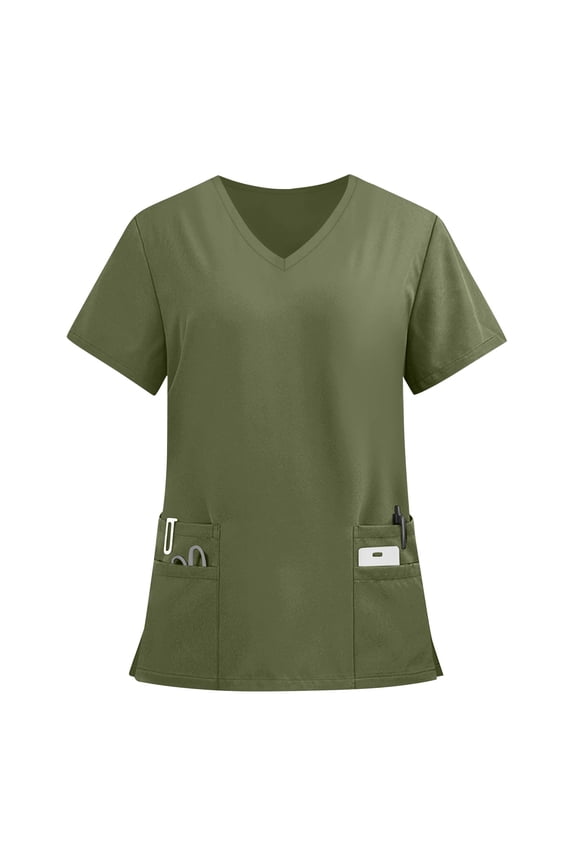 Nursing Scrubs 2025 Womens Cute Pattern Workwear Short Sleeve V Neck Holiday Stretch Medical Uniforms Tops with Pockets 4XL Polyeste
