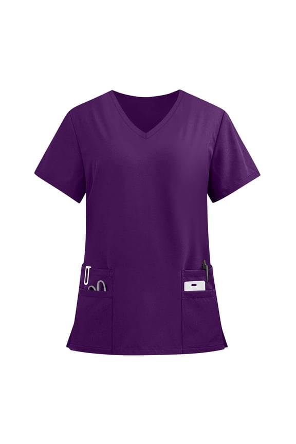 Nursing Scrubs 2025 Womens Cute Pattern Workwear Short Sleeve V Neck Holiday Stretch Medical Uniforms Tops with Pockets M Polyeste