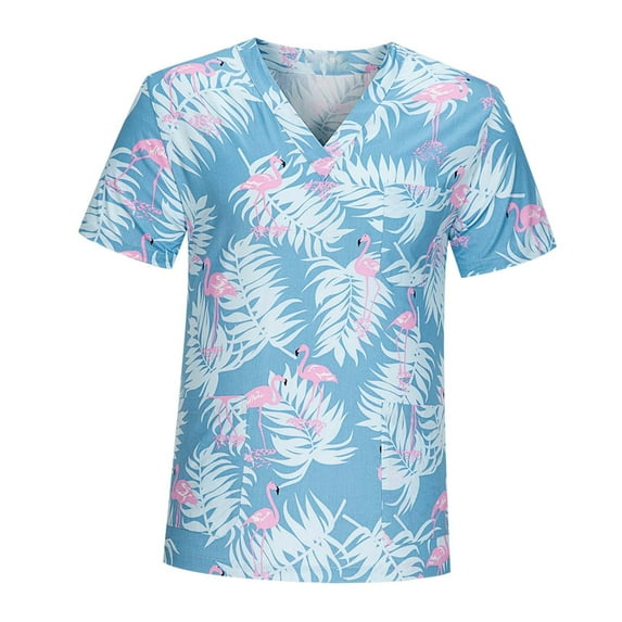Nursing Scrubs Tops Animal Printed Clothes Uniforms for Women Men Adults Blue S