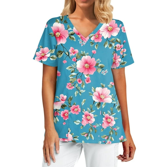 Nursing Scrubs for Women,Fashion Scrubs Tops Short Sleeve with 2 Pockets - Lightweight Medical Uniform Blouse for Healthcare - Turquoise - XXXXXL