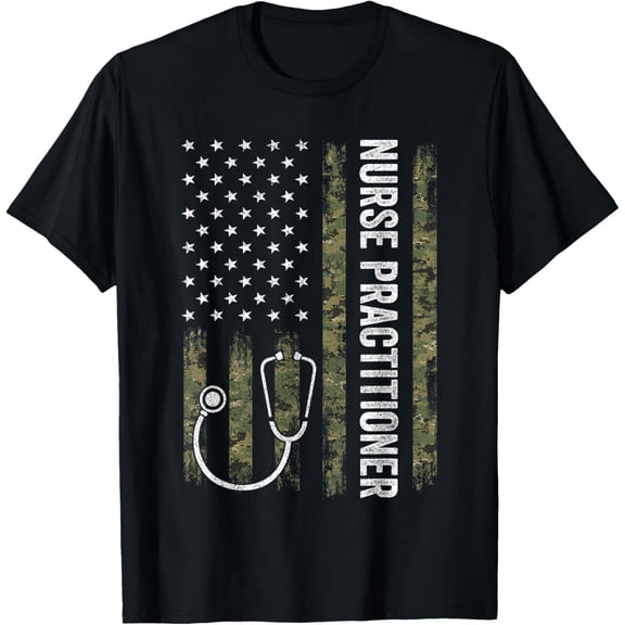 Nursing Shirts For Women Men, Nurse Practitioner USA Flag T-Shirt