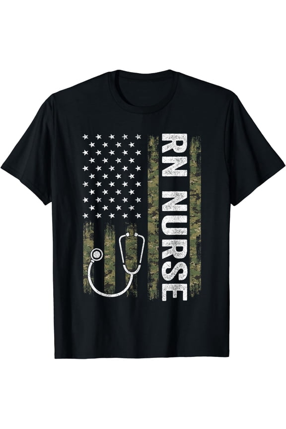 Nursing Shirts For Women Men, Registred Nurse RN USA Flag T-Shirt