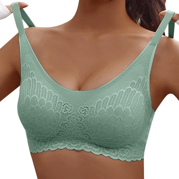 Nursing Sleep Bra Women Woman Tops Bra No Underwire Underwears Base Vest Style Sports Base Underwears V-Neck Padded Bra Feature Hook and Eye Closure Training Bra Style Y-361 , Green XXL