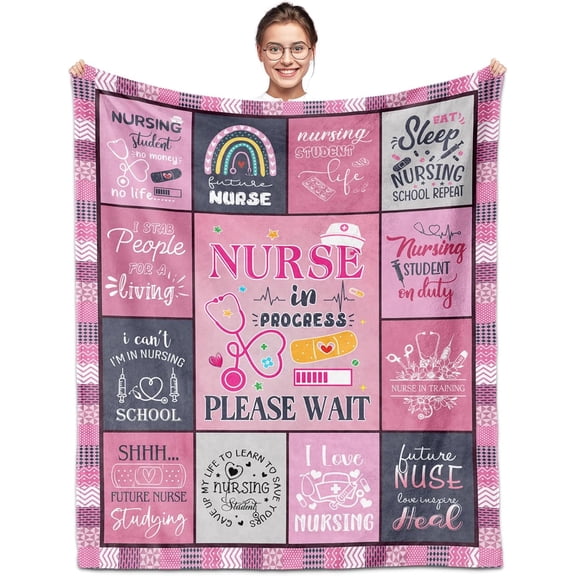 Nursing Student Gifts for Women Throw Blanket 60" x 50", Gift for Student Nurse, Nurse Appreciation/Nurses Week/Future Nurses/Nursing School Graduation