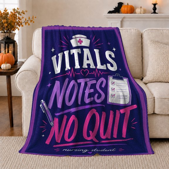 Nursing Student Motif No Quit Heartbeat Line, Cozy Friendship Quote Scene, Warm Flannel Blanket for Living Room and Reading Nook, Art Lovers Friendship Gift, Artistic Home Decor