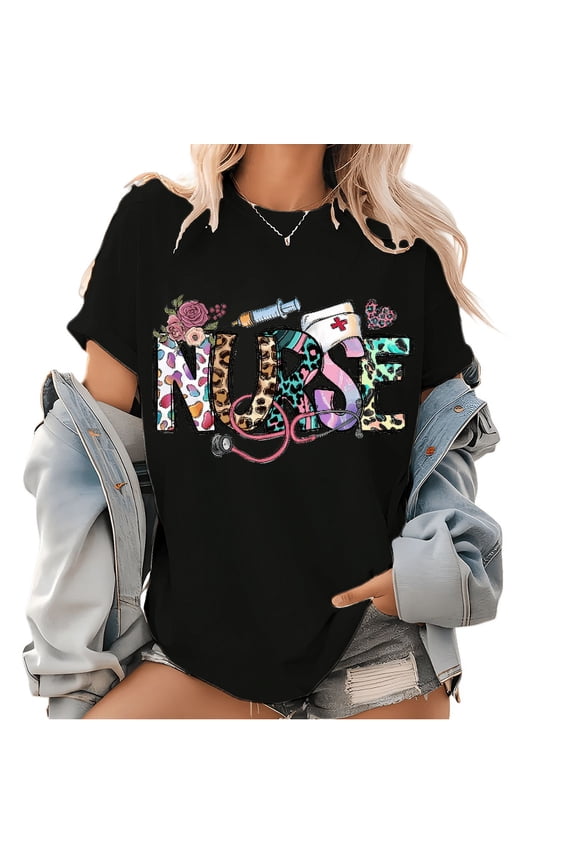 Nursing Student Printed Tee - RN School Graphic Tee with Medical Symbol Design, Registered Nurse Apparel, Comfort Cotton Tops