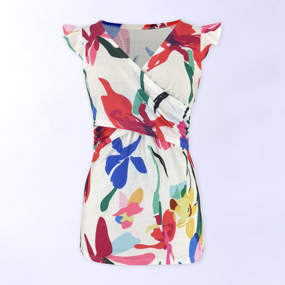 Nursing Tank Tops Flowers Print Summer Breastfeeding Vest Casual Sleeveless Feeding Shrits for Women White S