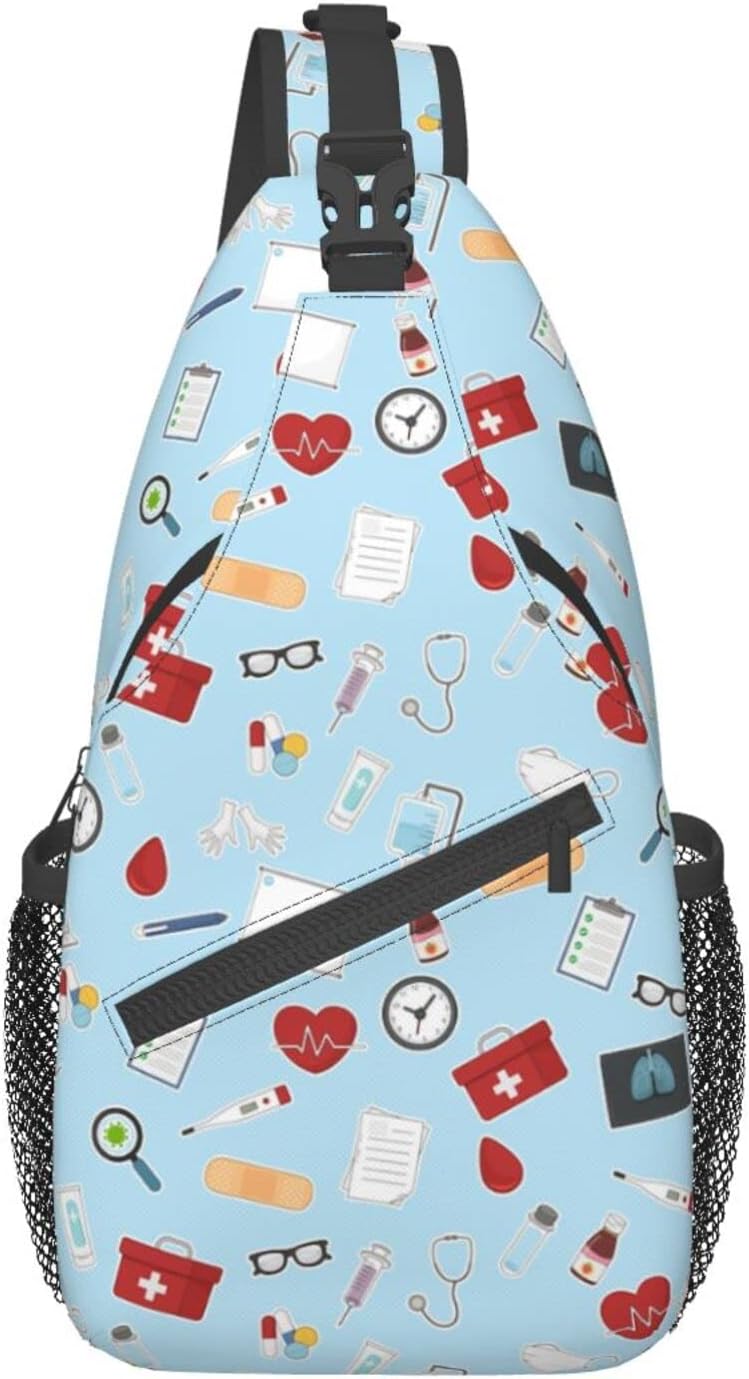 Nursing Theme Pattern Sling Bag Crossbody Hiking Travel Chest Bags Backpack Shoulder Daypack for Women Men