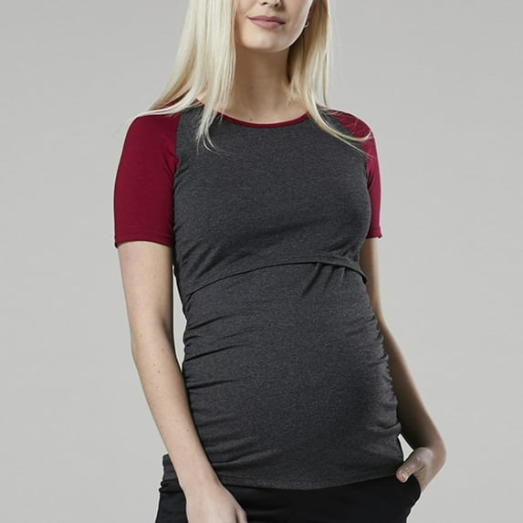 Nursing Tops Summer Breastfeeding Tshirt Short Sleeve Soft Feeding Tee for Women Gray L