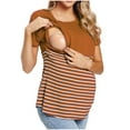 thumbnail image 1 of Nursing Tops Women's Fashion Short Sleeve Cotton T-Shirt Stripe Nursing Maternity Top Tunic Tee Top Blouse Coffee L, 1 of 7