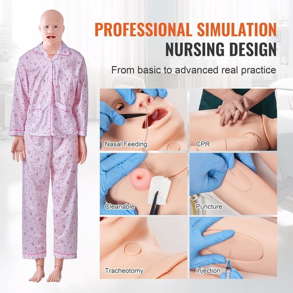 Nursing Training Manikin, Male/Female Life-Size Anatomical Simulator for Clinical Skills Practice, Multifunctional Educational Teaching Model with PVC Body