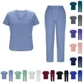 thumbnail image 1 of Nursing Uniform Set with Pockets, Short Sleeve V-Neck Blouse And Loose Drawstring Pants, Caregiver Scrubs Workwear, Medical Professional Outfit, Healthcare Gifts for Women, 1 of 8