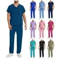 thumbnail image 1 of Nursing Uniform Set for Women and Men Moisture Wicking Scrubs Set V Neck Top and Pants with Pockets Short Sleeve Drawstring Petite Sizes, 1 of 7