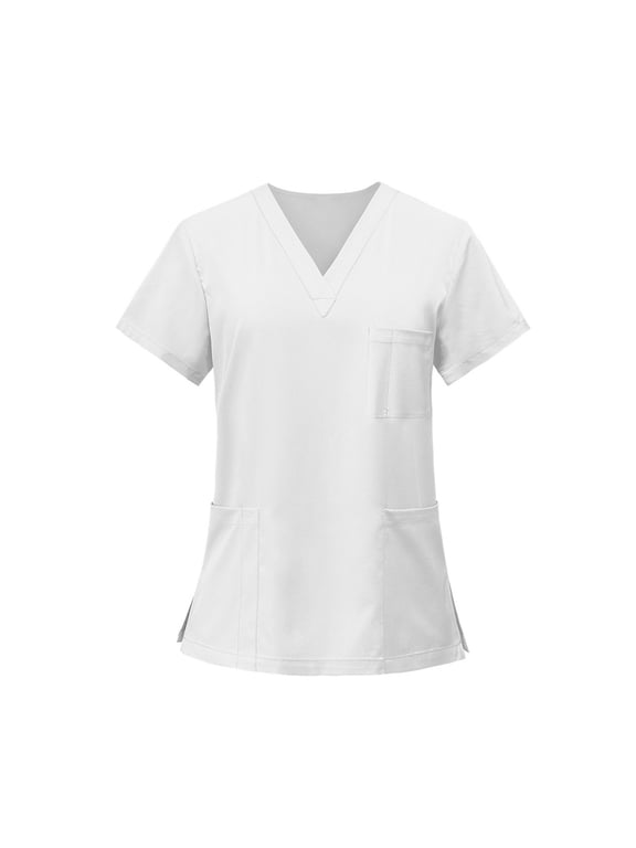 Nursing Uniforms For Women,3 Pocket Scrub Tops for Women, Stretch Fabric Breathable V-Neck Womens Scrub Shirts, 3 Pocket Comfortable Scrub Tops,White,S