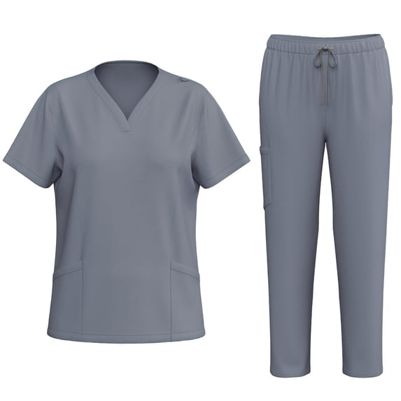 Nursing Uniforms Scrub Sets for Women 2 Piece Medical Outfits Quick Dry Short Sleeve V Neck Tops and Pants Workwear, Gray, M