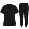 thumbnail image 1 of Nursing Uniforms Scrub Sets for Women Quick Dry 2 Piece Medical Outfits Short Sleeve Tops Elastic Jogger Scrub Pants, Black, L, 1 of 7