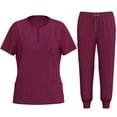thumbnail image 1 of Nursing Uniforms Scrub Sets for Women Quick Dry 2 Piece Medical Outfits Short Sleeve Tops Elastic Jogger Scrub Pants, Wine, S, 1 of 7