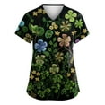thumbnail image 1 of Nursing Uniforms Shirts Women Irish Shamrock Printed V Neck Breathable Workwear Shirt Short Sleeve Professionals Soft Stretch St. Patrick's Day Scrub Tops with Pockets  green Small, 1 of 3