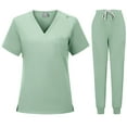 thumbnail image 1 of Nursing Uniforms for Women 2 Piece Jogger Scrub Set Classic Short Sleeve Tops and Pants Loose Medical Workwear, Army Green, S, 1 of 5