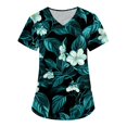 thumbnail image 1 of Nursing Uniforms for Women,Floral Print Medical Tops - Quick-Dry Scrub Blouse with Utility Pockets - Cyan - L, 1 of 5