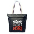 thumbnail image 1 of Nursing is a Work of Heart - Cute Inspirational Zippered Tote Bag for Nurses, RN, Medical Professional, Women, Black, 1 of 5