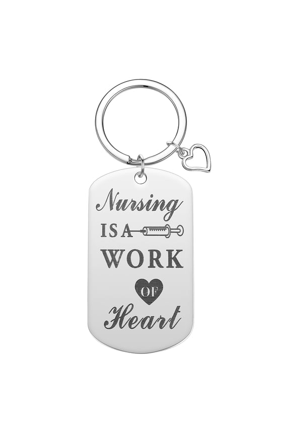Nursing is a Work of Heart Key Chain Stainless Steel Pendant Key Ring Nurse Gift DIY Handmade Jewelry Heart Keychain