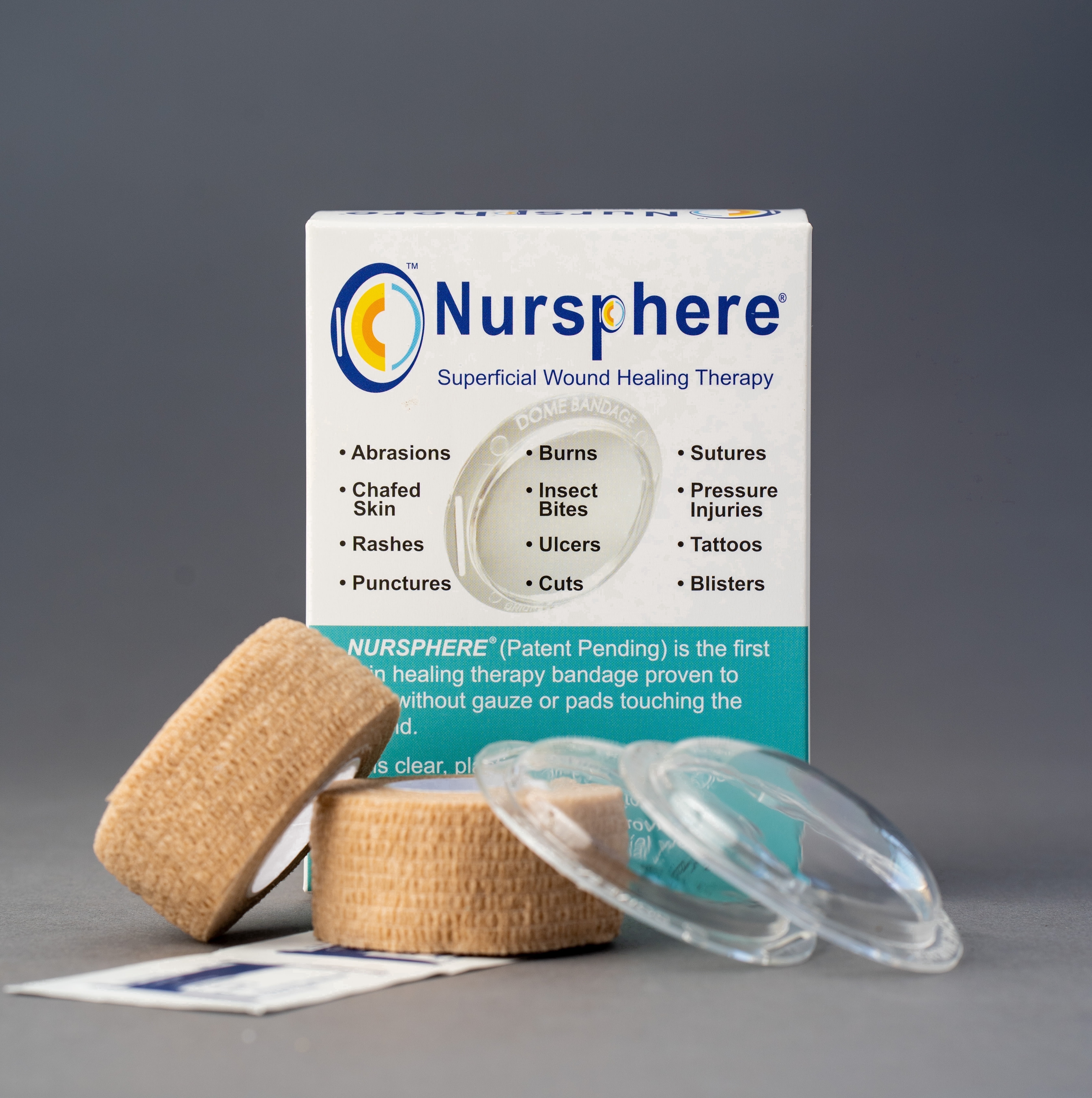 Nursphere® Dome Bandage™ Original Clear with Wound Tracker™ App U.S. Medical Utility Patent No. 12,636,195.