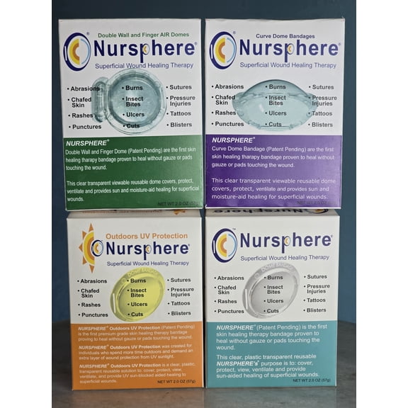 Nursphere Original Dome Bandage Bundle Pack with Wound Tracker App U.S. Medical Utility Patent No. 12,636,195.